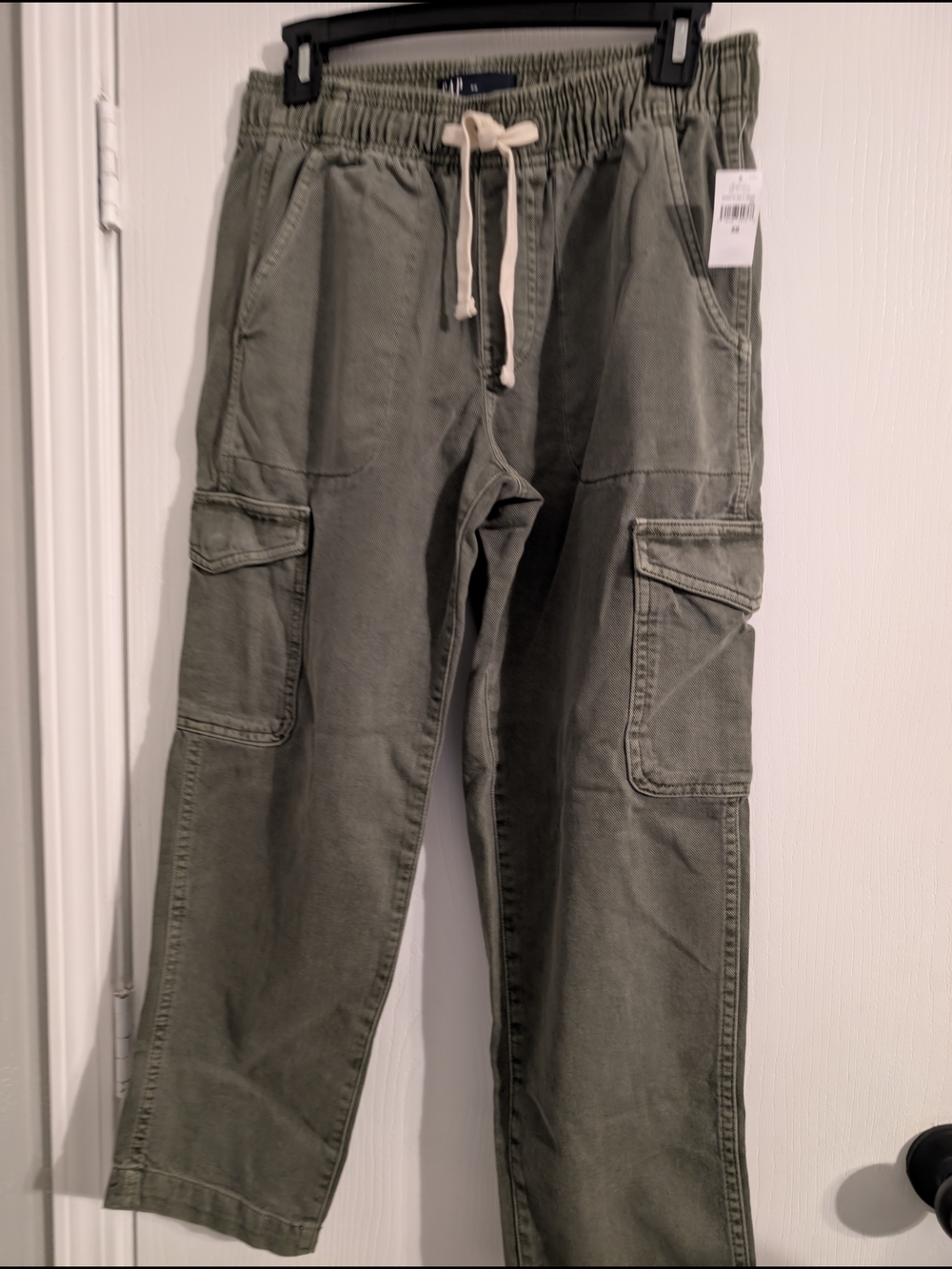 Men's Olive Cargo Jogger Pants with Drawstring Waist